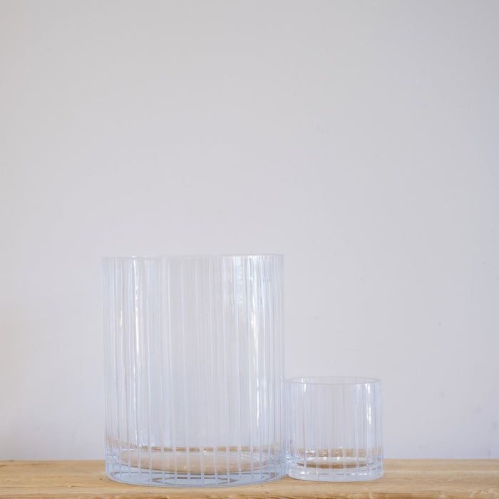 Vittoria Glass Candleholder Engraved - Biku Furniture & Homewares