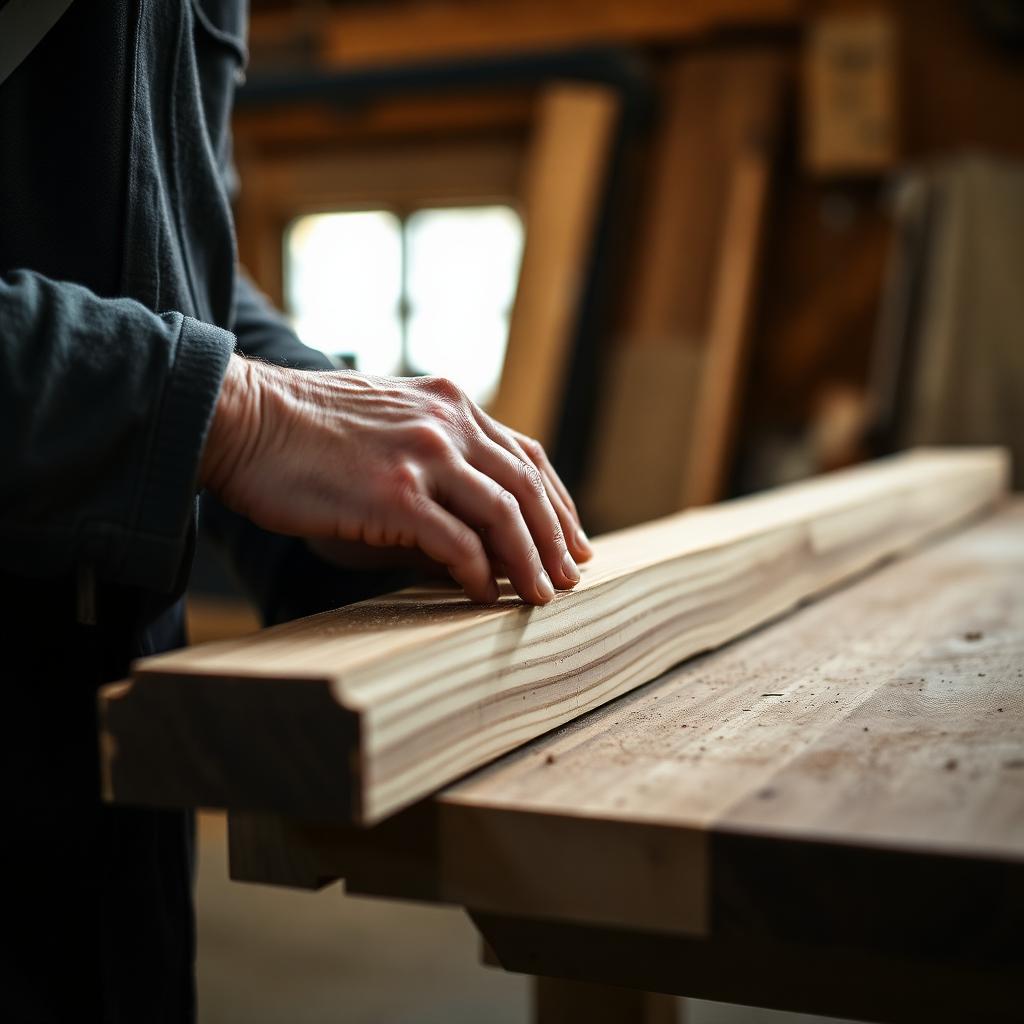 A craftsman's hands working raw timber in an Australian workshop