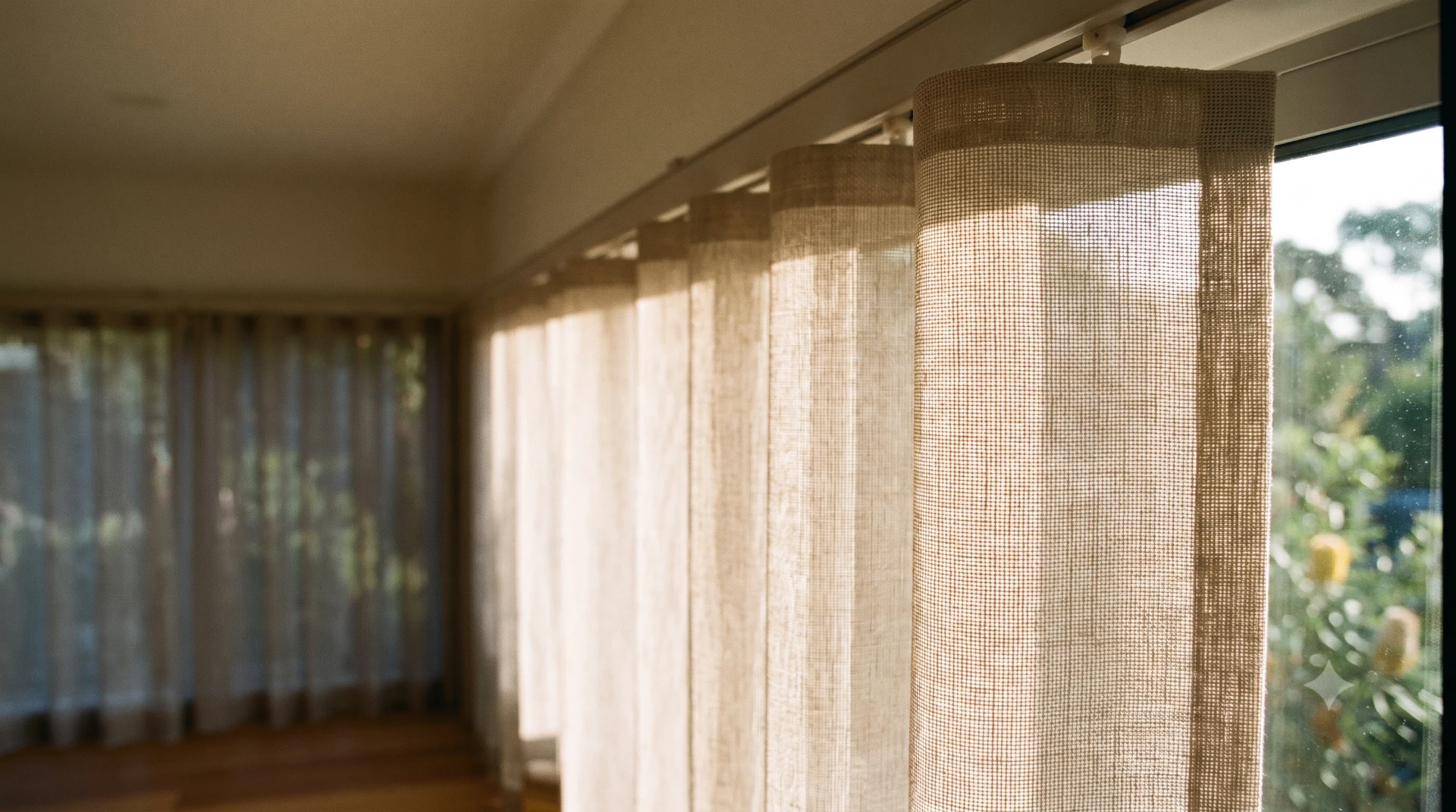 Close crop of Veri Shades vanes rotating from open to closed on a top track.