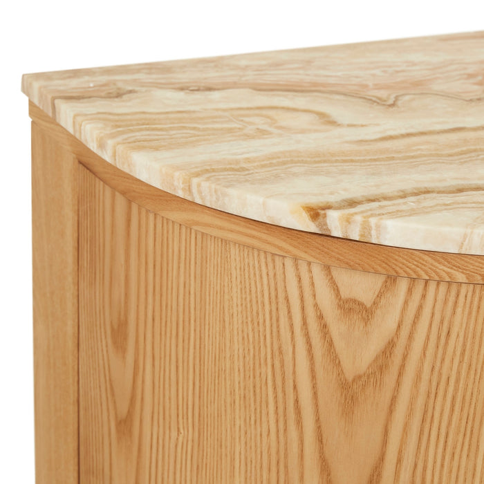 Oberon Crescent Marble Buffet - Satin Onyx Travertine - Natural Ash