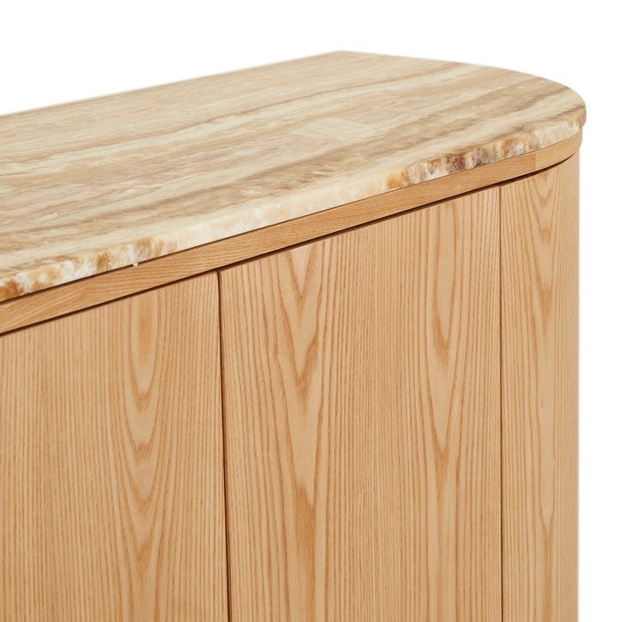 Oberon Crescent Marble Buffet - Satin Onyx Travertine - Natural Ash