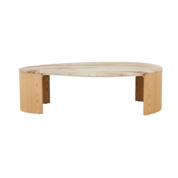 Oberon Curve Marble Coffee Table - Monica Red Marble - Natural Ash