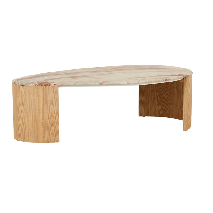 Oberon Curve Marble Coffee Table - Monica Red Marble - Natural Ash