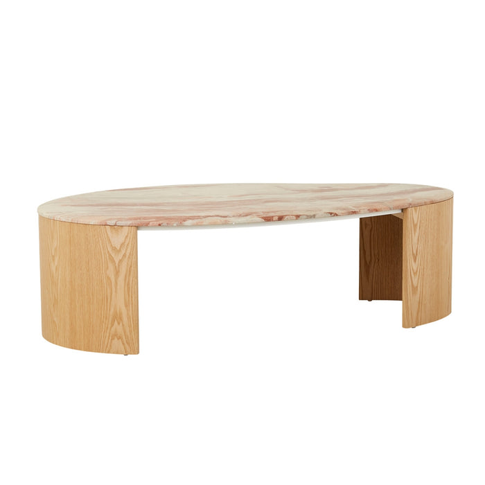 Oberon Curve Marble Coffee Table - Monica Red Marble - Natural Ash