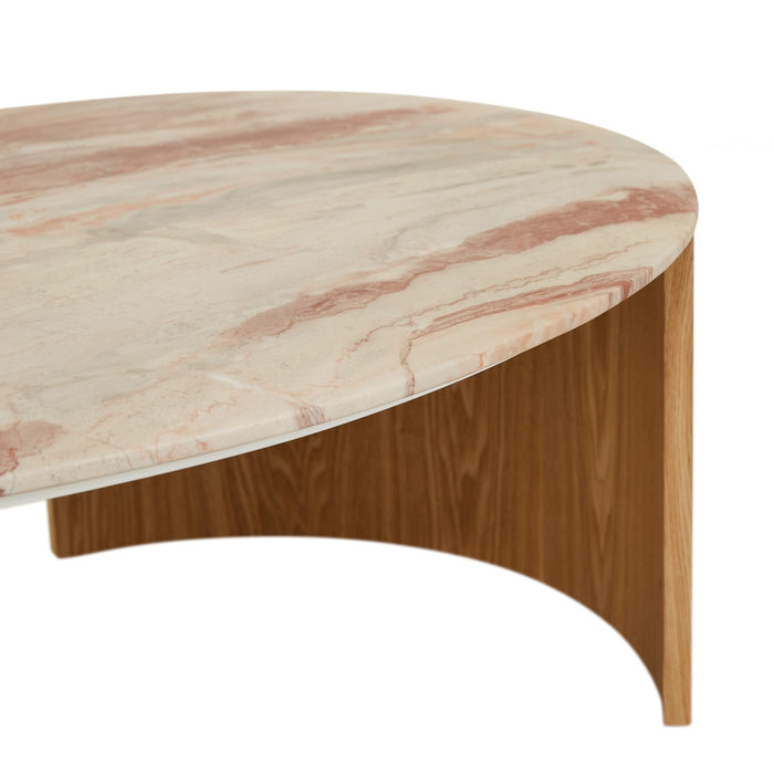 Oberon Curve Marble Coffee Table - Monica Red Marble - Natural Ash