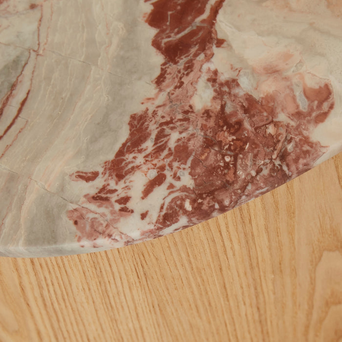 Oberon Curve Marble Coffee Table - Monica Red Marble - Natural Ash