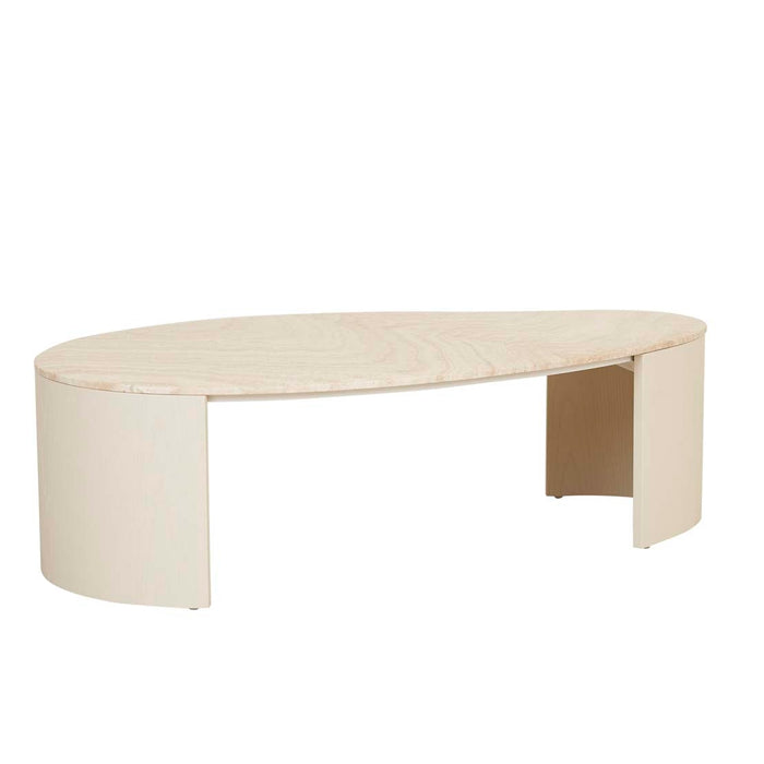Oberon Curve Marble Coffee Table - Natural Travertine - Shell