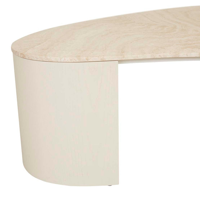 Oberon Curve Marble Coffee Table - Natural Travertine - Shell