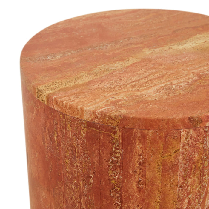 Atlas Pinnacle Side Table - Satin Red Travertine