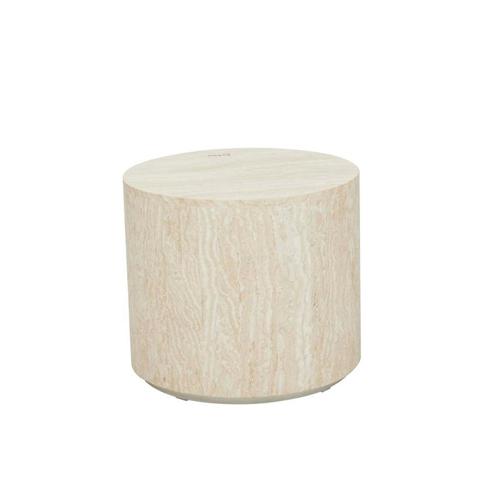 Elle Block Round Side Table - Natural Travertine