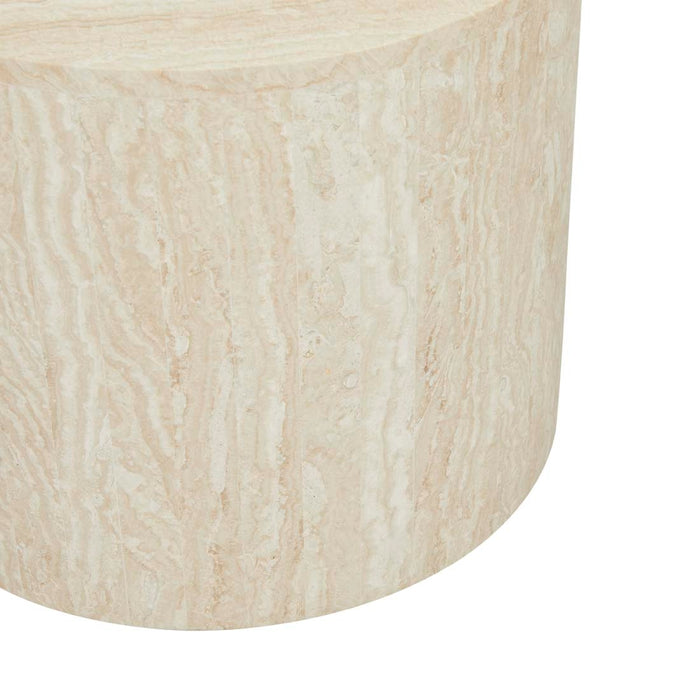 Elle Block Round Side Table - Natural Travertine