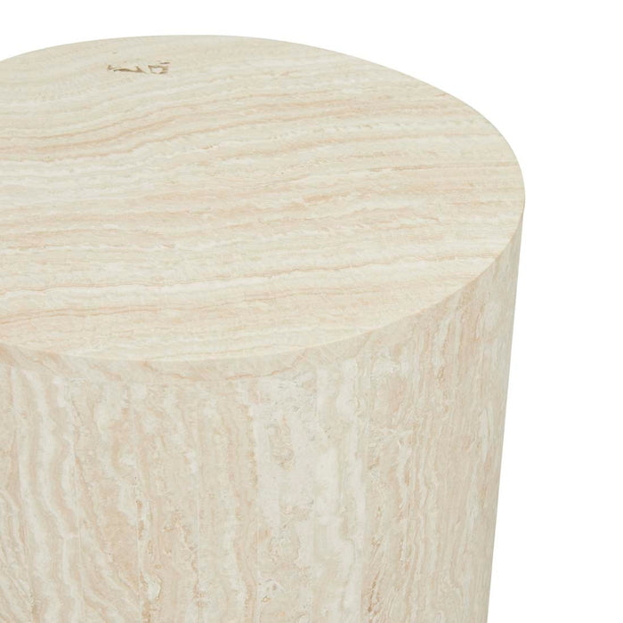 Elle Block Round Side Table - Natural Travertine