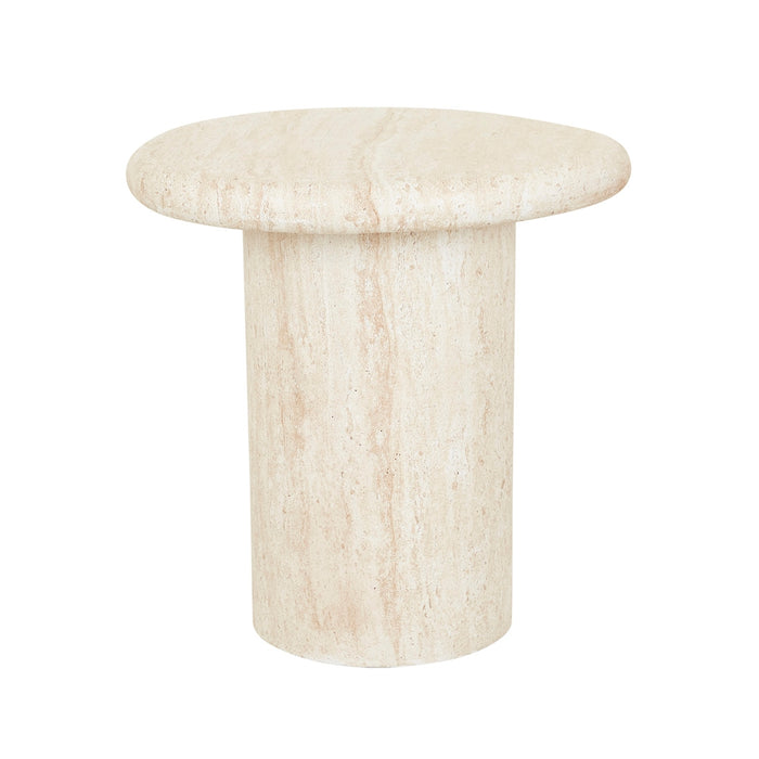 Lucia Curve Side Table - Faux Natural Travertine