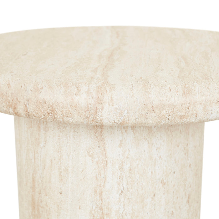 Lucia Curve Side Table - Faux Natural Travertine