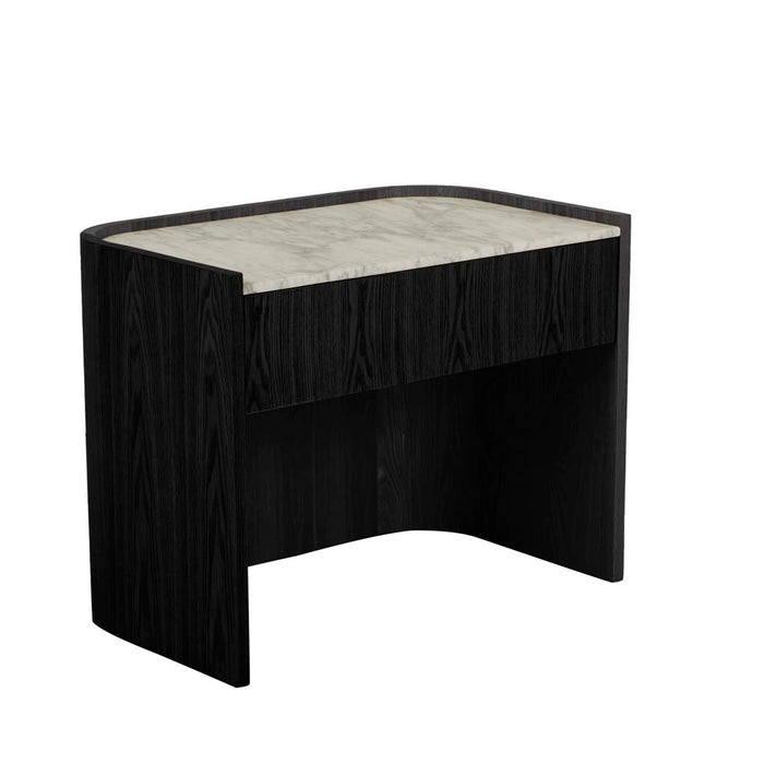 Elsie Bedside - Matt White Marble - Matt Dark Oak
