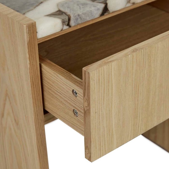 Elsie Bedside - Matt Ocean Marble - Natural Ash