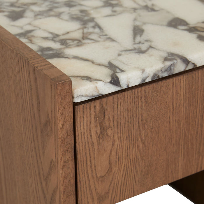 Elsie Bedside - Matt Ocean Marble - Smoked Ash