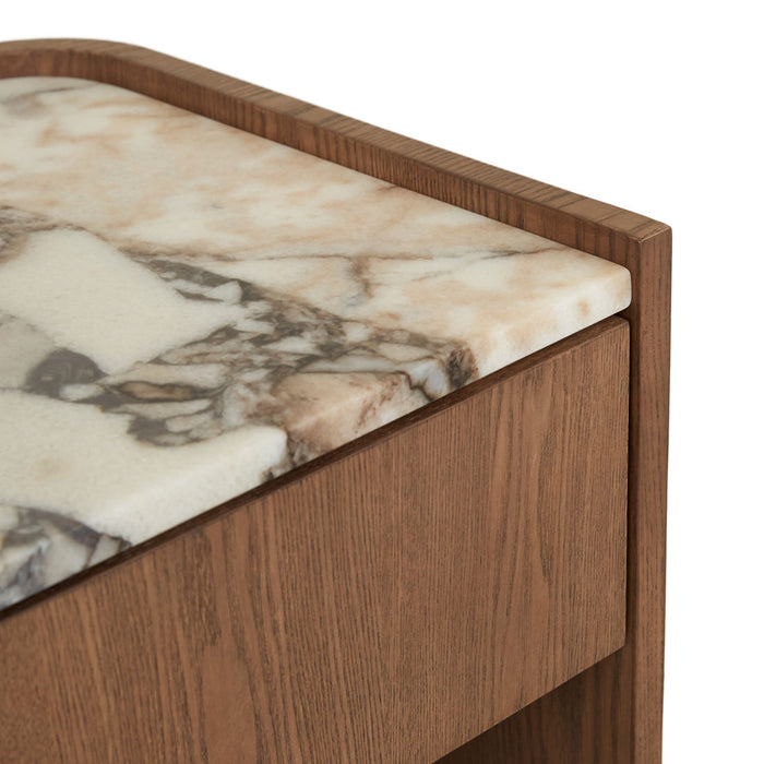 Elsie Bedside - Matt Ocean Marble - Smoked Ash