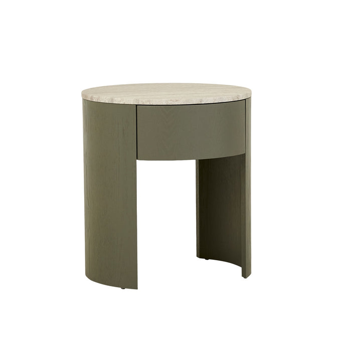 Oberon Crescent Marble Bedside - Satin Grey Travertine - Thyme
