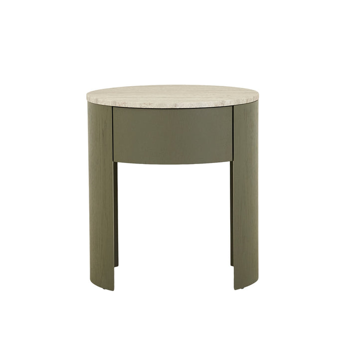 Oberon Crescent Marble Bedside - Satin Grey Travertine - Thyme