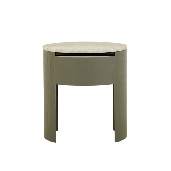 Oberon Crescent Marble Bedside - Satin Grey Travertine - Thyme