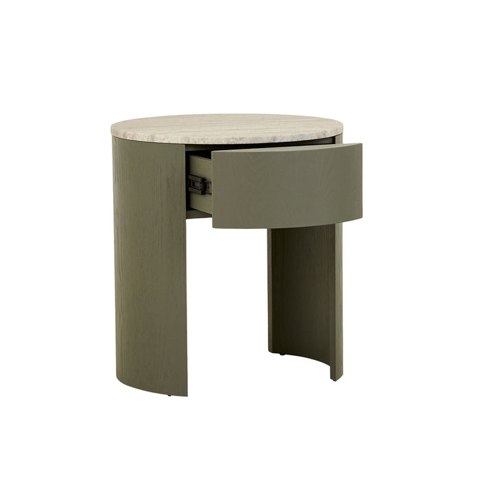 Oberon Crescent Marble Bedside - Satin Grey Travertine - Thyme