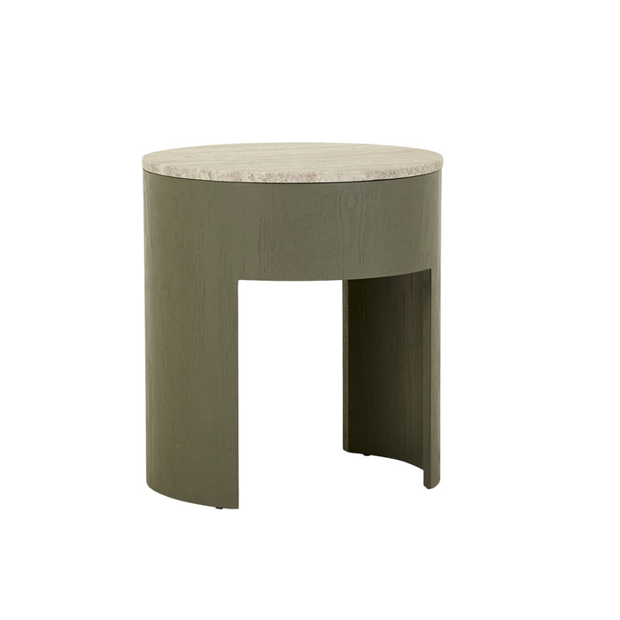 Oberon Crescent Marble Bedside - Satin Grey Travertine - Thyme