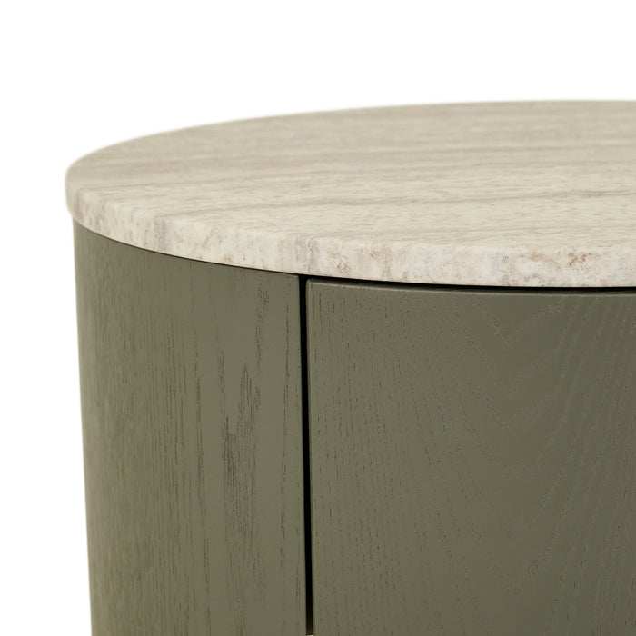 Oberon Crescent Marble Bedside - Satin Grey Travertine - Thyme