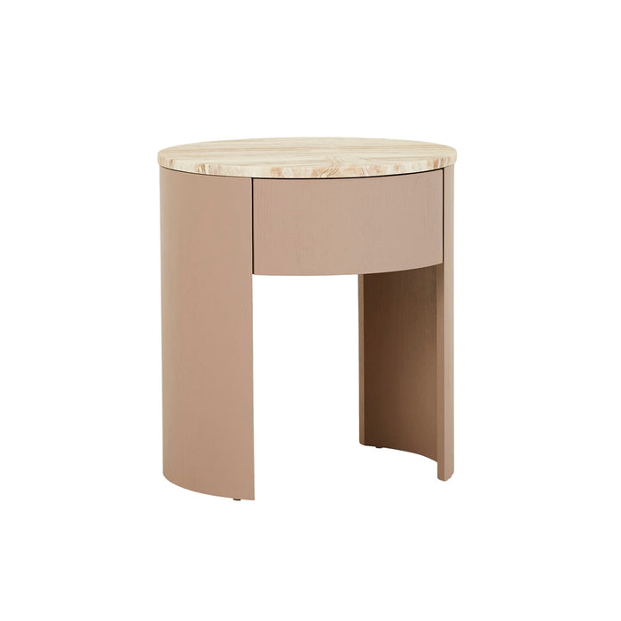 Oberon Crescent Marble Bedside - Satin Onyx Travertine - Dusk