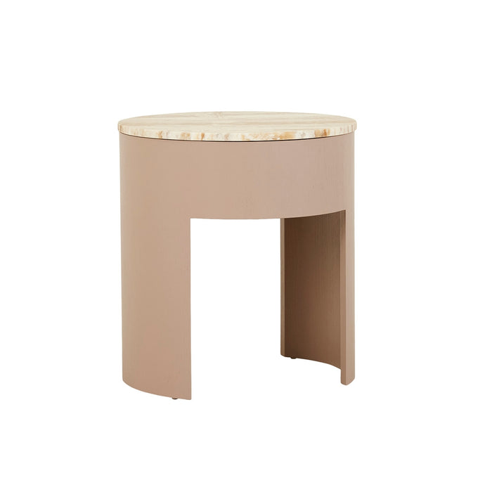 Oberon Crescent Marble Bedside - Satin Onyx Travertine - Dusk
