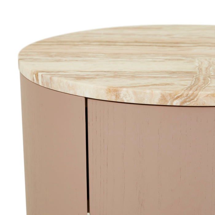 Oberon Crescent Marble Bedside - Satin Onyx Travertine - Dusk