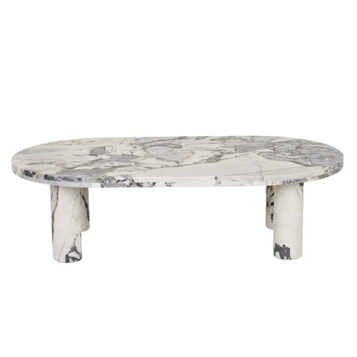 Amara Round Leg Oval Coffee Table - Natural Ocean Marble - Biku Furniture & Homewares