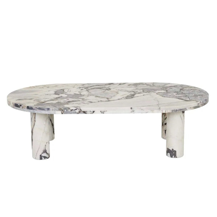 Amara Round Leg Oval Coffee Table - Natural Ocean Marble - Biku Furniture & Homewares