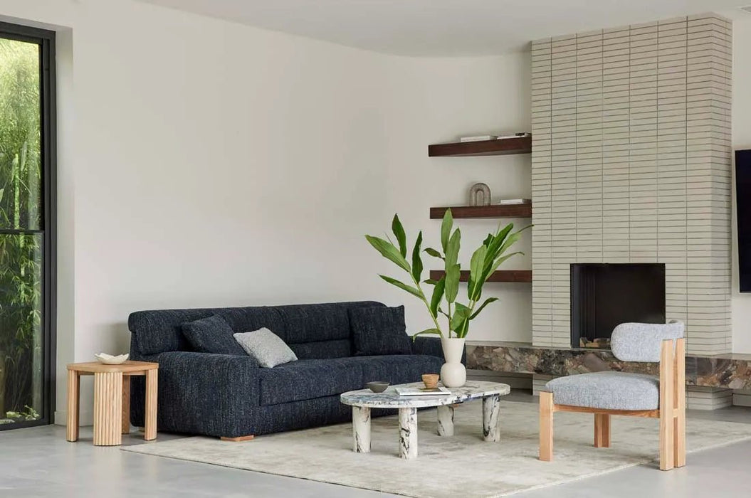 Amara Round Leg Oval Coffee Table - Natural Ocean Marble - Biku Furniture & Homewares