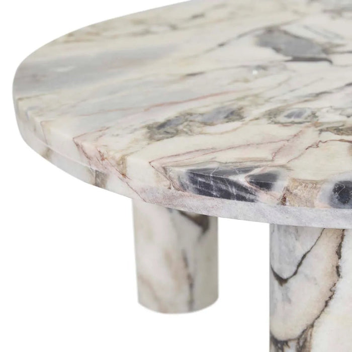 Amara Round Leg Oval Coffee Table - Natural Ocean Marble - Biku Furniture & Homewares