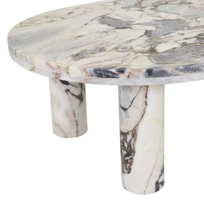 Amara Round Leg Oval Coffee Table - Natural Ocean Marble - Biku Furniture & Homewares