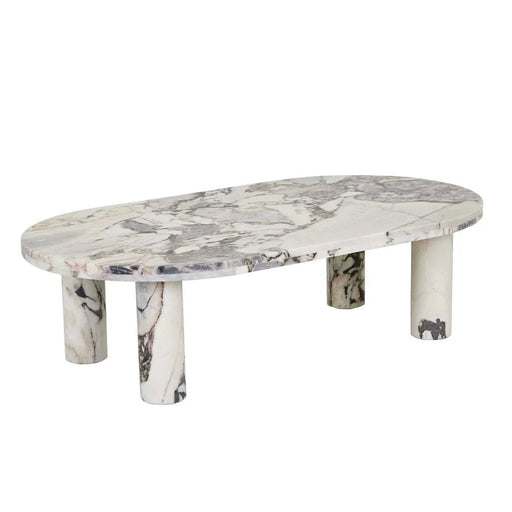 Amara Round Leg Oval Coffee Table - Natural Ocean Marble - Biku Furniture & Homewares