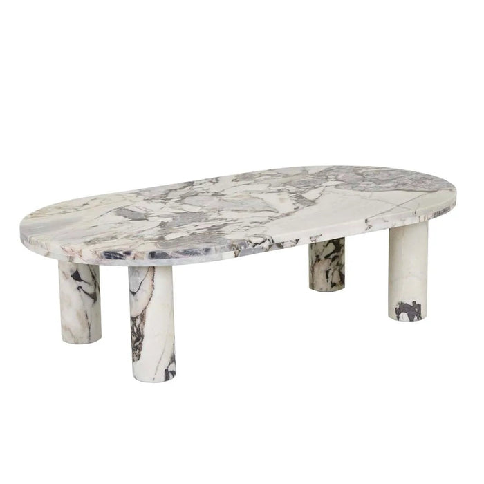 Amara Round Leg Oval Coffee Table - Natural Ocean Marble - Biku Furniture & Homewares