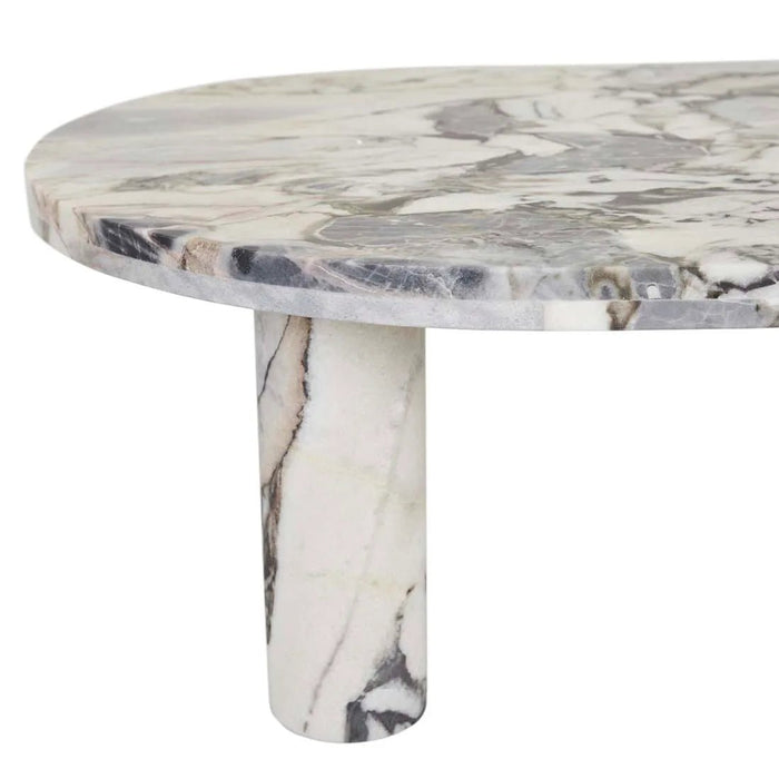 Amara Round Leg Oval Coffee Table - Natural Ocean Marble - Biku Furniture & Homewares
