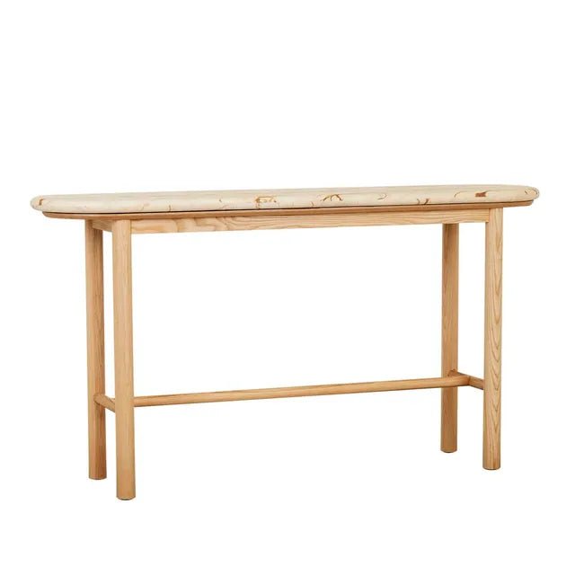 Artie Oval Marble Console - Matt Brown Vein Marble - Natural Ash - Biku Furniture & Homewares