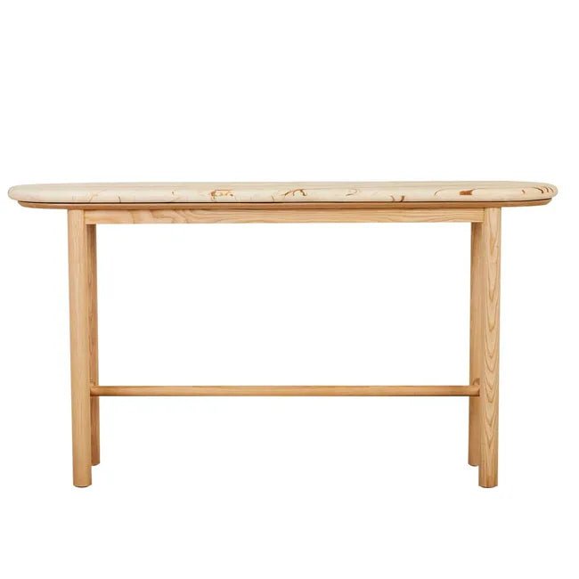 Artie Oval Marble Console - Matt Brown Vein Marble - Natural Ash - Biku Furniture & Homewares