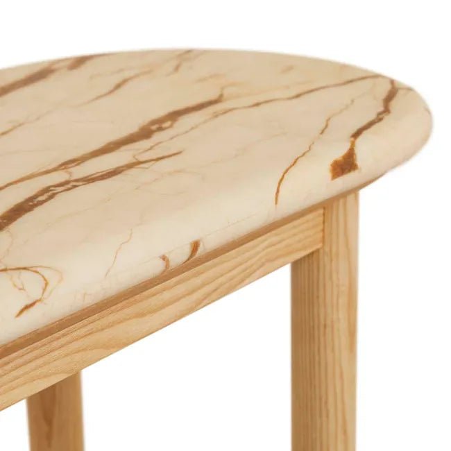 Artie Oval Marble Console - Matt Brown Vein Marble - Natural Ash - Biku Furniture & Homewares