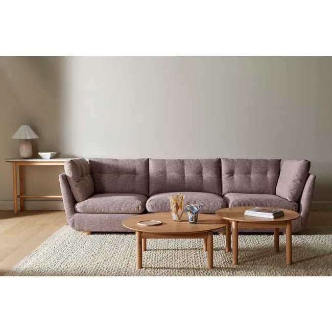 Artie Oval Marble Console - Matt Brown Vein Marble - Natural Ash - Biku Furniture & Homewares