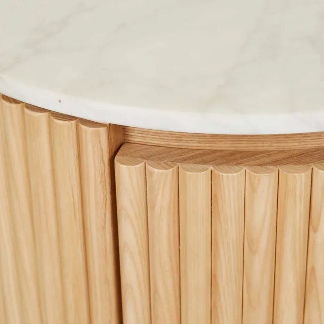 Benjamin Ripple Marble Round Bedside - Matt White Marble 56 x 47 x 59cm - Biku Furniture & Homewares