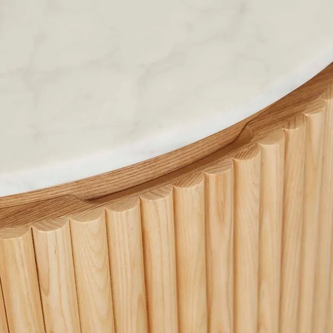 Benjamin Ripple Marble Round Bedside - Matt White Marble 56 x 47 x 59cm - Biku Furniture & Homewares