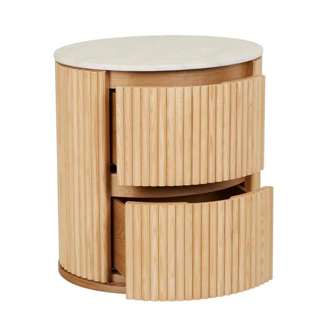 Benjamin Ripple Marble Round Bedside - Matt White Marble 56 x 47 x 59cm - Biku Furniture & Homewares