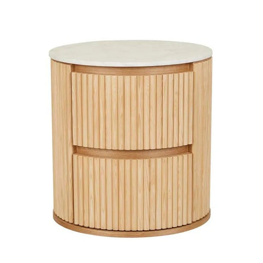 Benjamin Ripple Marble Round Bedside - Matt White Marble 56 x 47 x 59cm - Biku Furniture & Homewares