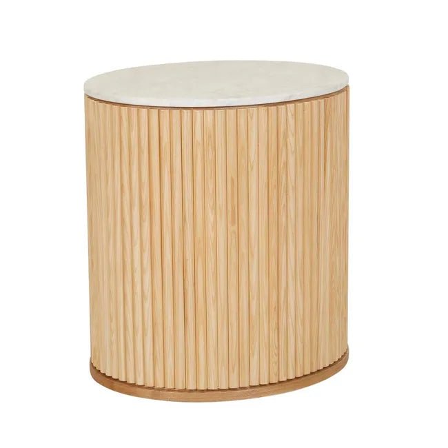 Benjamin Ripple Marble Round Bedside - Matt White Marble 56 x 47 x 59cm - Biku Furniture & Homewares