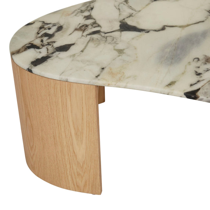 Oberon Curve Marble Coffee Table - Matt Ocean Marble - Natural Ash