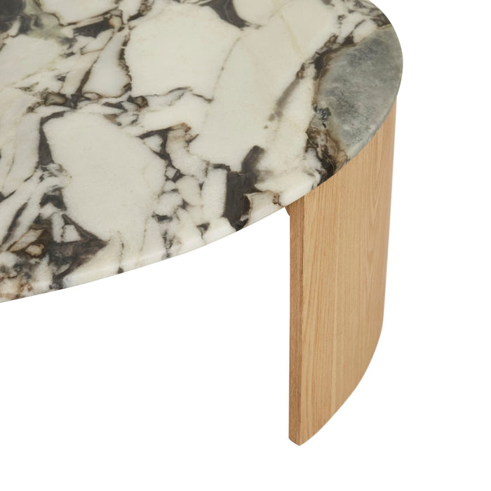 Oberon Curve Marble Coffee Table - Matt Ocean Marble - Natural Ash